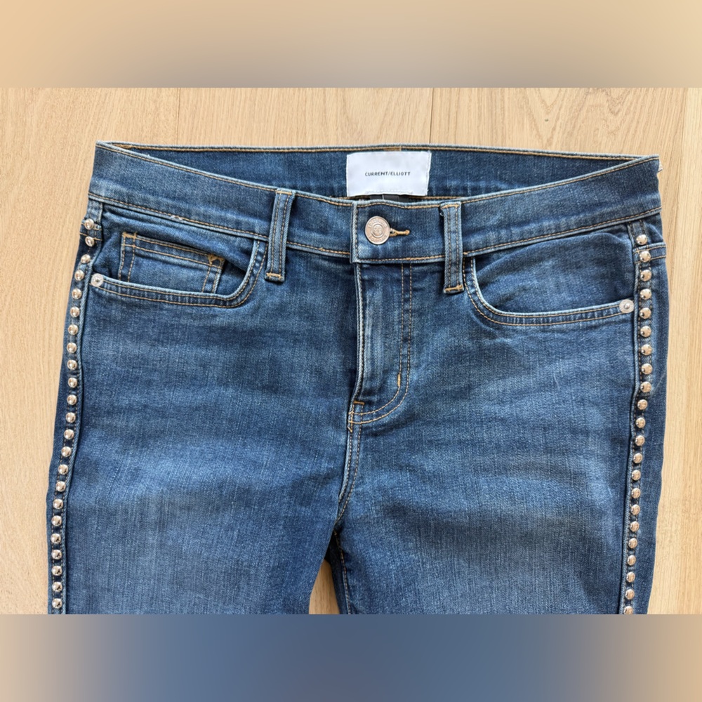 NWOT Current/Elliott Side-Studded Dark Blue Skinny Jeans 28